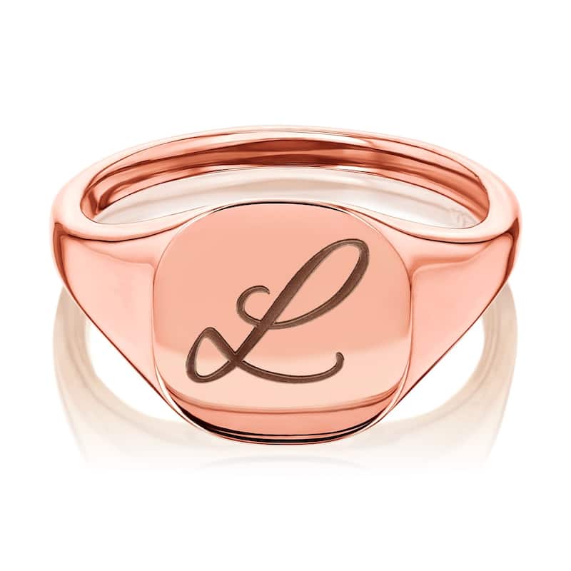 Annello by Kobelli 14k Rose Gold Personalized Signet Initials Cushion Ring - Brush