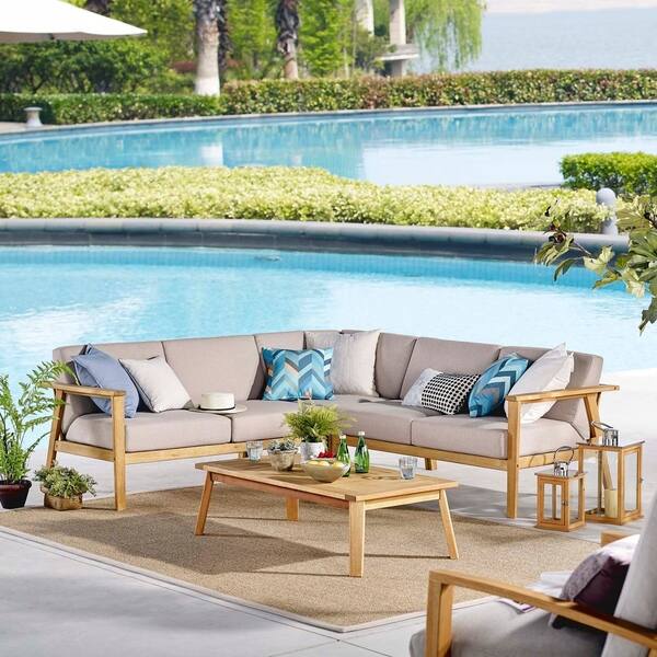 Sedona 3 pc Outdoor Patio Eucalyptus Wood Sectional with Coffee Table