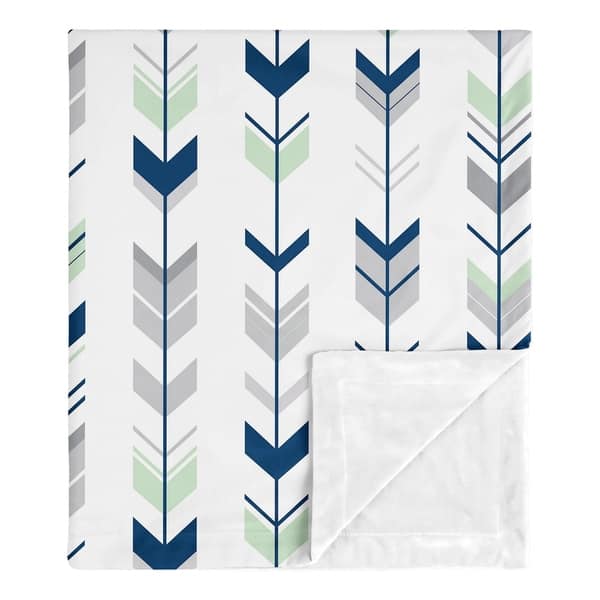 slide 2 of 5, Sweet Jojo Designs Woodland Arrow Woodsy Gray Collection Boy Baby Receiving Security Swaddle Blanket - Navy Blue, Mint and Grey