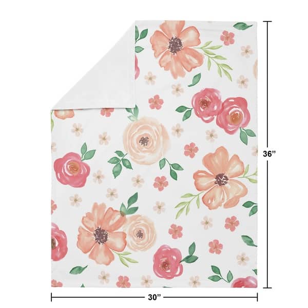 Sweet Jojo Designs Shabby Chic Pink Rose Watercolor Floral Collection Girl Baby Receiving Security Swaddle Blanket - Peach Green