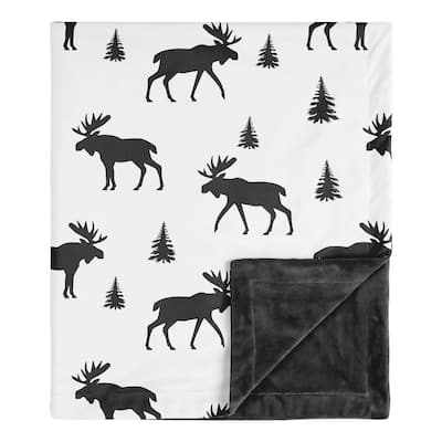 Sweet Jojo Designs Woodland Moose Rustic Patch Collection Boy Baby Receiving Security Swaddle Blanket - Black and White