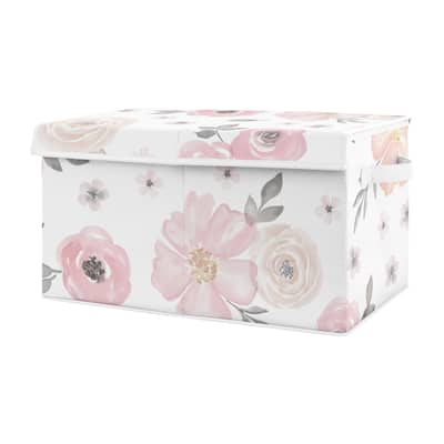 Sweet Jojo Designs Pink and Grey Rose Flower Watercolor Floral Collection Girl Kids Fabric Toy Bin Storage