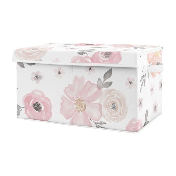 Sweet Jojo Designs Pink and Grey Rose Flower Watercolor Floral Collection Girl Kids Fabric Toy Bin Storage