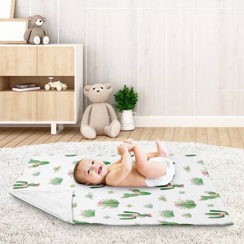 Sweet Jojo Designs Boho Watercolor Cactus Floral Collection Girl Baby Receiving Security Swaddle Blanket - Pink and Green