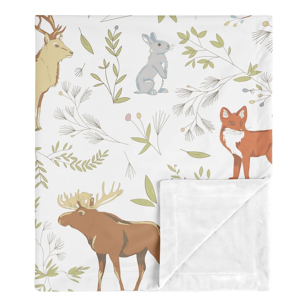 Sweet Jojo Designs Bear Deer Fox Woodland Animal Toile Boy Girl Baby Receiving Security Swaddle Blanket - Grey Green Brown