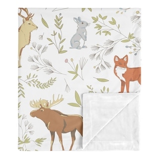 Sweet Jojo Designs Bear Deer Fox Woodland Animal Toile Boy Girl Baby Receiving Security Swaddle Blanket - Grey Green Brown