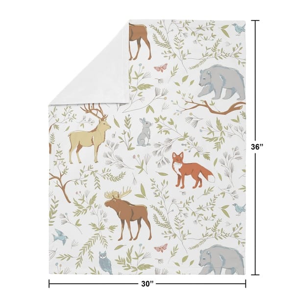 Sweet Jojo Designs Bear Deer Fox Woodland Animal Toile Boy Girl Baby Receiving Security Swaddle Blanket - Grey Green Brown