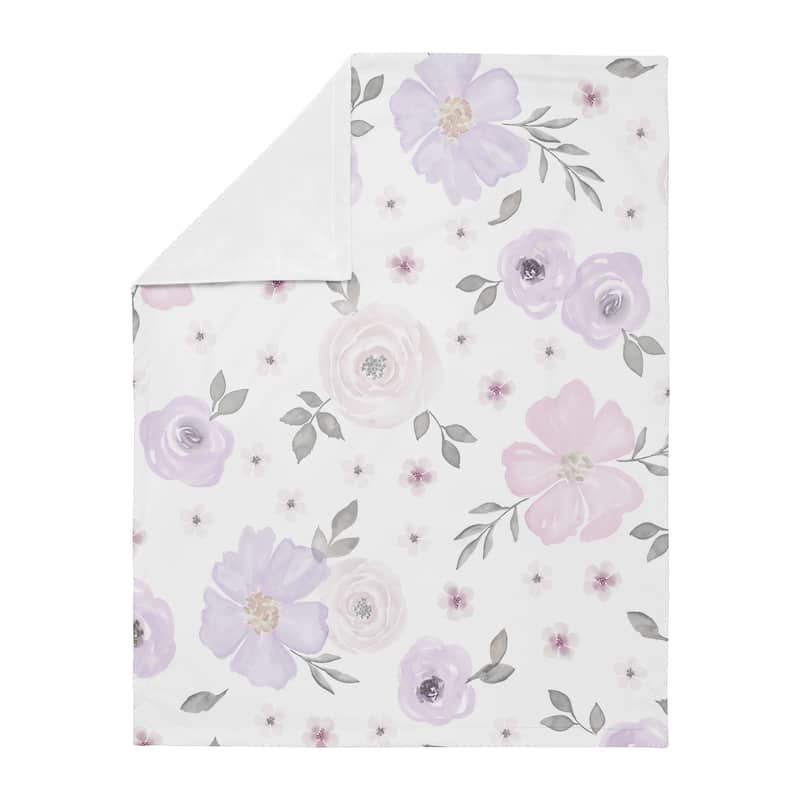 Sweet Jojo Designs Shabby Chic Watercolor Floral Collection Baby Receiving Security Swaddle Blanket - Lavender Purple Pink Grey