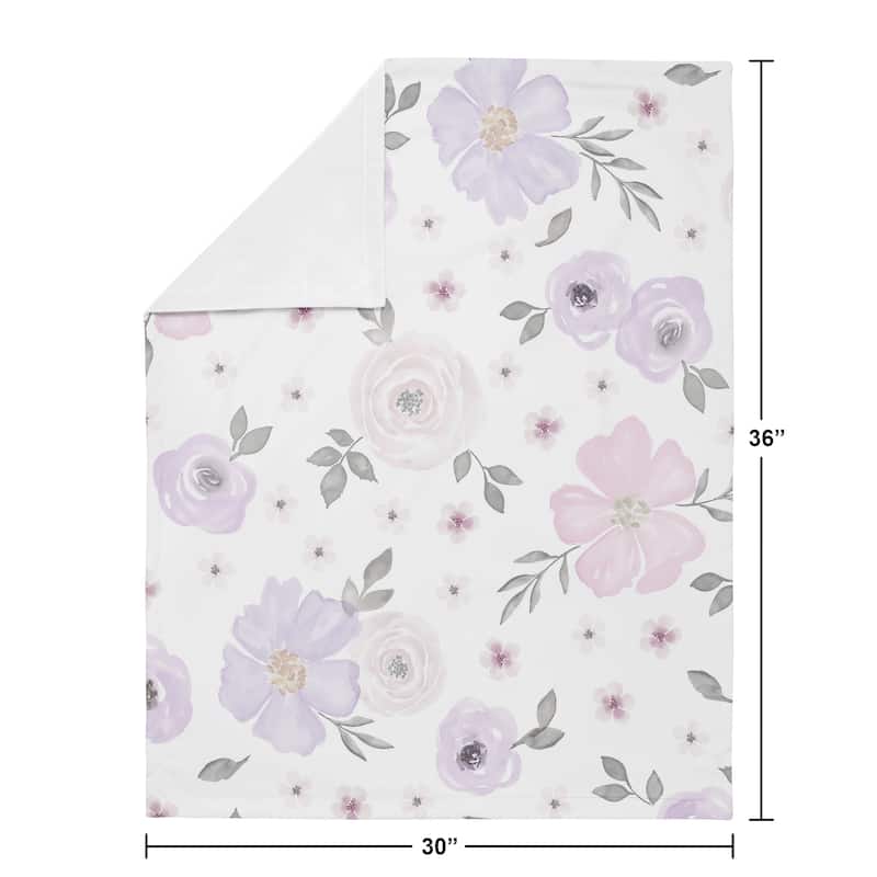 Sweet Jojo Designs Shabby Chic Watercolor Floral Collection Baby Receiving Security Swaddle Blanket - Lavender Purple Pink Grey