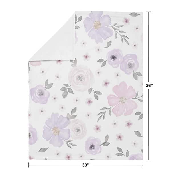 Sweet Jojo Designs Shabby Chic Watercolor Floral Collection Baby Receiving Security Swaddle Blanket - Lavender Purple Pink Grey