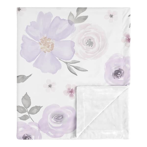 slide 2 of 5, Sweet Jojo Designs Shabby Chic Watercolor Floral Collection Baby Receiving Security Swaddle Blanket - Lavender Purple Pink Grey