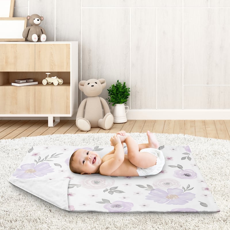 Sweet Jojo Designs Shabby Chic Watercolor Floral Collection Baby Receiving Security Swaddle Blanket - Lavender Purple Pink Grey