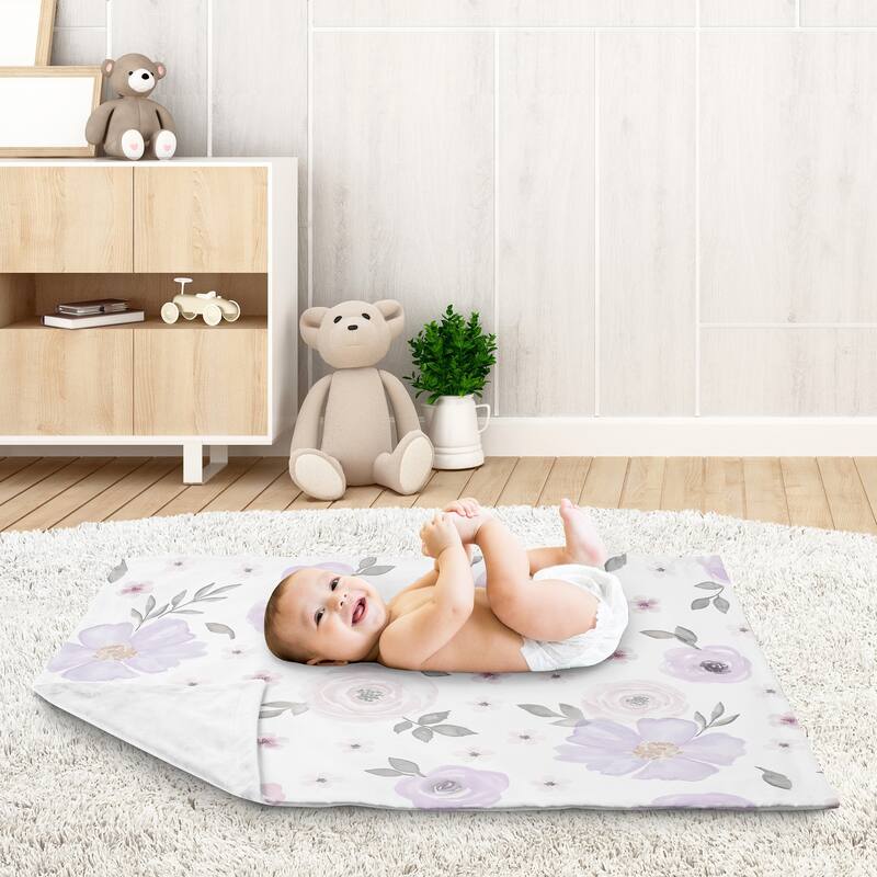 Sweet Jojo Designs Shabby Chic Watercolor Floral Collection Baby Receiving Security Swaddle Blanket - Lavender Purple Pink Grey