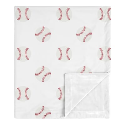 Sweet Jojo Designs Sports Baseball Patch Collection Boy Baby Receiving Security Swaddle Blanket - Red and White