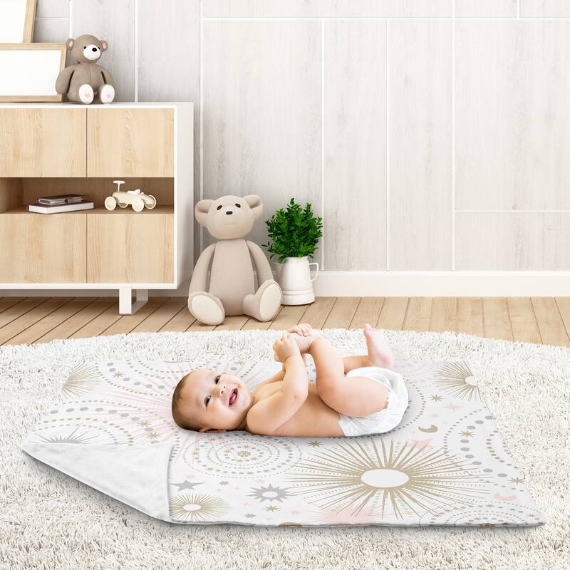 Sweet Jojo Designs Star and Moon Celestial Collection Girl Baby Receiving Security Swaddle Blanket - Blush Pink, Gold, and Grey