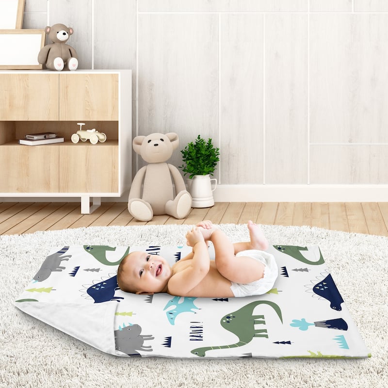 Sweet Jojo Designs Modern Dino Mod Dinosaur Collection Boy Baby Receiving Security Swaddle Blanket - Blue, Green and Grey