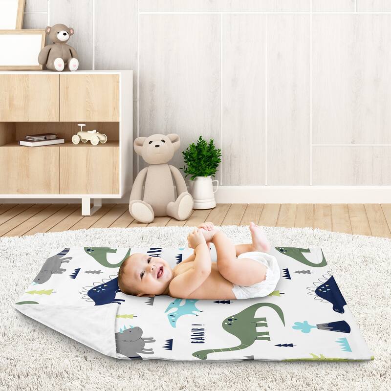 Sweet Jojo Designs Modern Dino Mod Dinosaur Collection Boy Baby Receiving Security Swaddle Blanket - Blue, Green and Grey