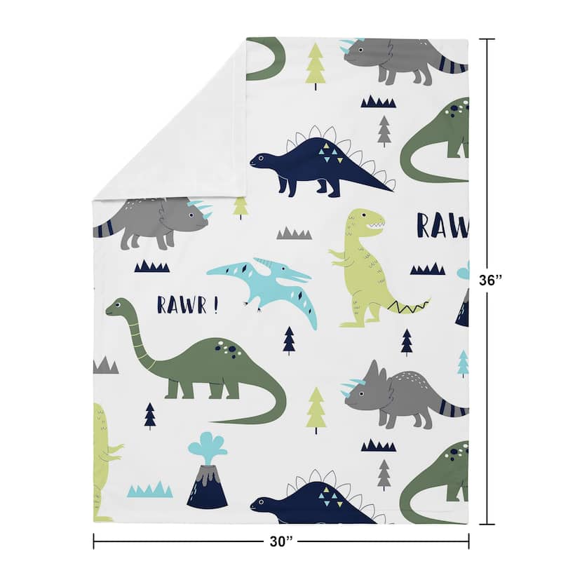 Sweet Jojo Designs Modern Dino Mod Dinosaur Collection Boy Baby Receiving Security Swaddle Blanket - Blue, Green and Grey