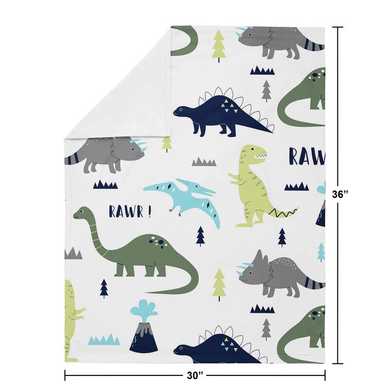 Sweet Jojo Designs Modern Dino Mod Dinosaur Collection Boy Baby Receiving Security Swaddle Blanket - Blue, Green and Grey