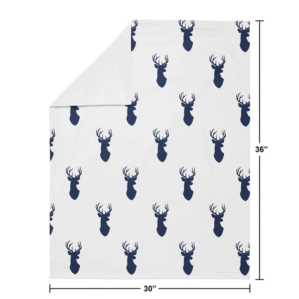Sweet Jojo Designs Stag Woodland Deer Collection Boy Baby Receiving Security Swaddle Blanket - Navy Blue and White