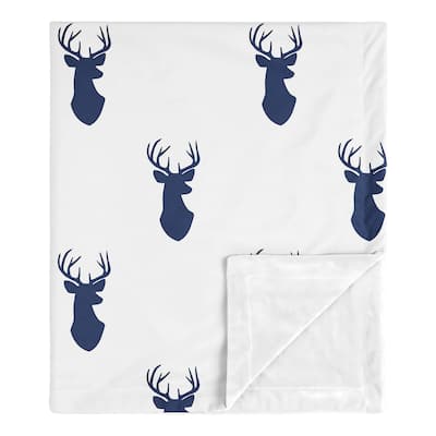 Sweet Jojo Designs Stag Woodland Deer Collection Boy Baby Receiving Security Swaddle Blanket - Navy Blue and White