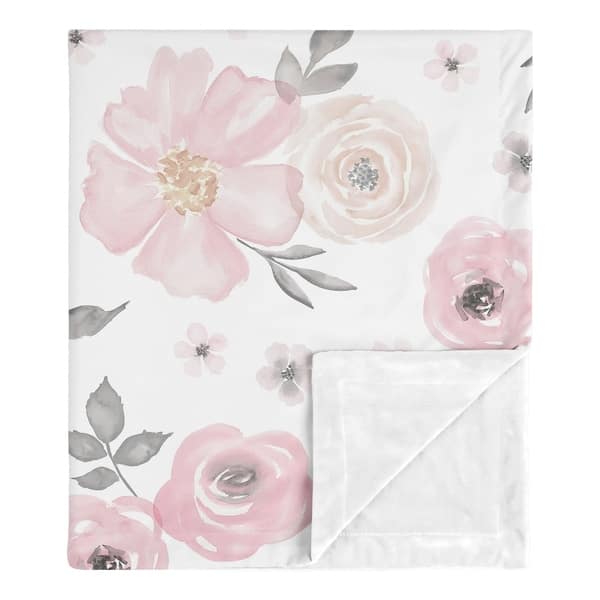 slide 2 of 5, Sweet Jojo Designs Shabby Chic Watercolor Floral Collection Girl Baby Receiving Security Swaddle Blanket - Blush Pink Grey White