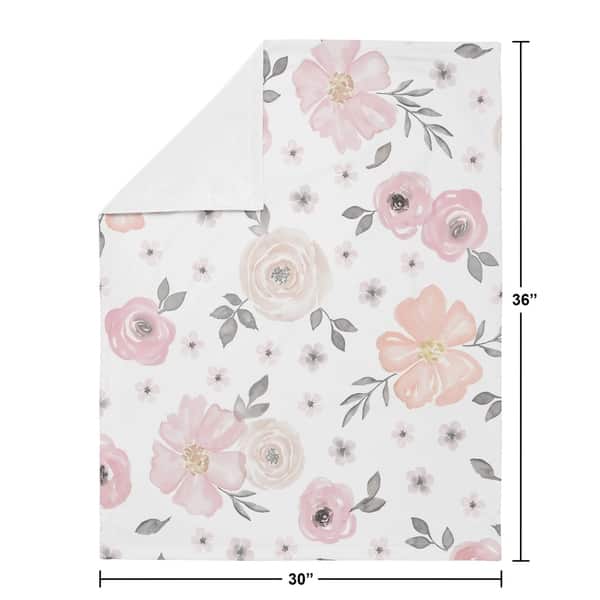 Sweet Jojo Designs Shabby Chic Watercolor Floral Collection Girl Baby Receiving Security Swaddle Blanket - Blush Pink Grey White