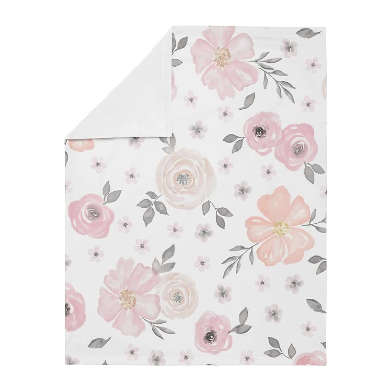 Sweet Jojo Designs Shabby Chic Watercolor Floral Collection Girl Baby Receiving Security Swaddle Blanket - Blush Pink Grey White