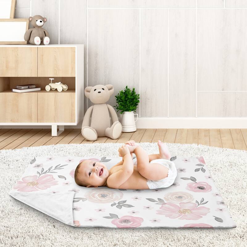 Sweet Jojo Designs Shabby Chic Watercolor Floral Collection Girl Baby Receiving Security Swaddle Blanket - Blush Pink Grey White