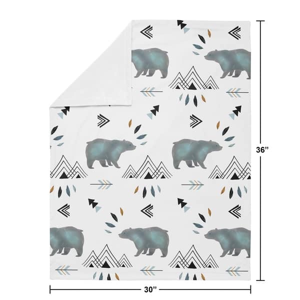 Sweet Jojo Designs Bear Mountain Watercolor Collection Boy Baby Receiving Security Swaddle Blanket - Slate Blue, Black and White