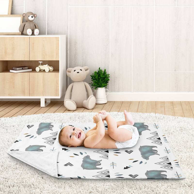 Sweet Jojo Designs Bear Mountain Watercolor Collection Boy Baby Receiving Security Swaddle Blanket - Slate Blue, Black and White