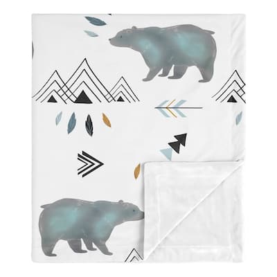 Sweet Jojo Designs Bear Mountain Watercolor Collection Boy Baby Receiving Security Swaddle Blanket - Slate Blue, Black and White
