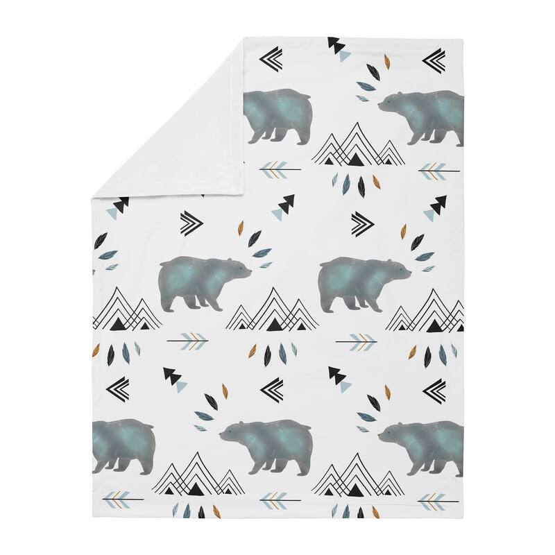 Sweet Jojo Designs Bear Mountain Watercolor Collection Boy Baby Receiving Security Swaddle Blanket - Slate Blue, Black and White