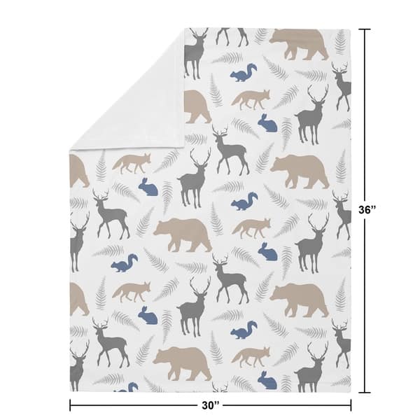 Sweet Jojo Designs Bear Gray Deer Fox Woodland Animals Collection Boy Baby Receiving Security Swaddle Blanket - Beige Blue Grey