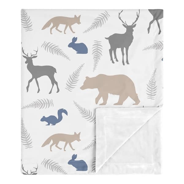 slide 2 of 5, Sweet Jojo Designs Bear Gray Deer Fox Woodland Animals Collection Boy Baby Receiving Security Swaddle Blanket - Beige Blue Grey