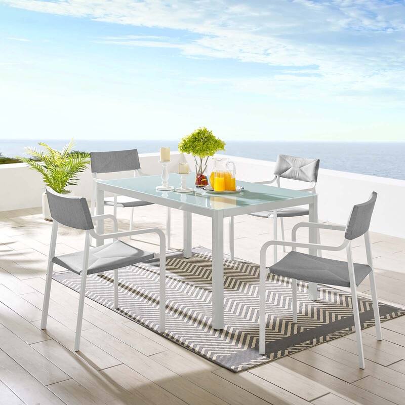Raleigh Outdoor Patio Aluminum Dining Set with 4 Stackable Chairs