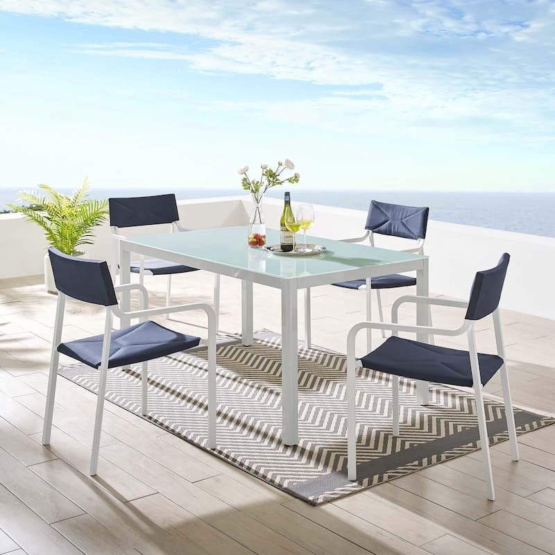 Raleigh Outdoor Patio Aluminum Dining Set with 4 Stackable Chairs
