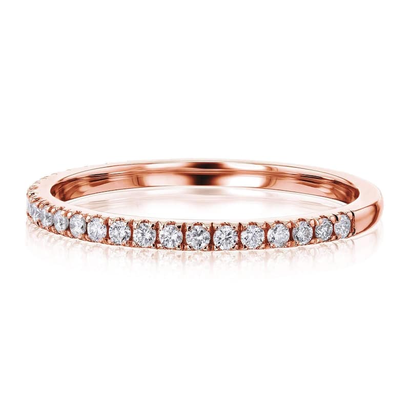 Annello by Kobelli 1/4ct TDW Scalloped Pave Diamond Women's Wedding Band in 14k Gold - Rose - 6.5