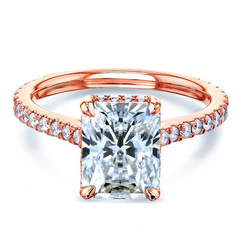 Kobelli 3.1 Carats Moissanite & Natural Diamond 14k Solid Gold Radiant Drop Halo Near Eternity Comfort Fit Bristol Ring - 7 - Rose
