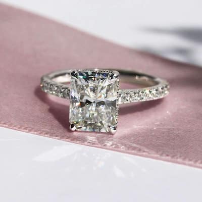 Kobelli 3.1 Carats Moissanite & Natural Diamond 14k Solid Gold Radiant Drop Halo Near Eternity Comfort Fit Bristol Ring