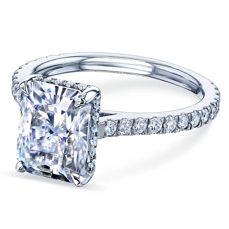 Kobelli 3.1 Carats Moissanite & Natural Diamond 14k Solid Gold Radiant Drop Halo Near Eternity Comfort Fit Bristol Ring