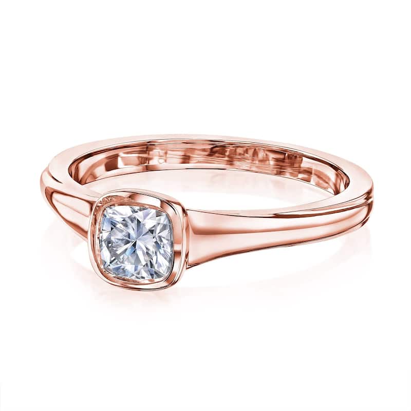 Annello by Kobelli 14k Gold 0.5 Carat Cushion Moissanite Bezel Solitaire Engagement Ring (GH/VS)