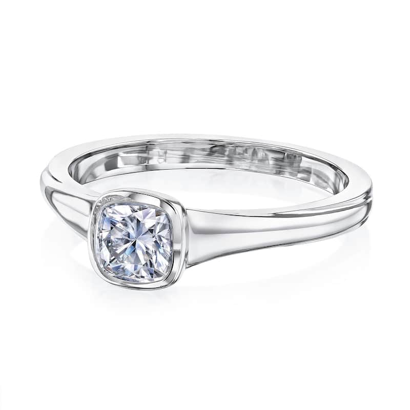 Annello by Kobelli 14k Gold 0.5 Carat Cushion Moissanite Bezel Solitaire Engagement Ring (GH/VS)