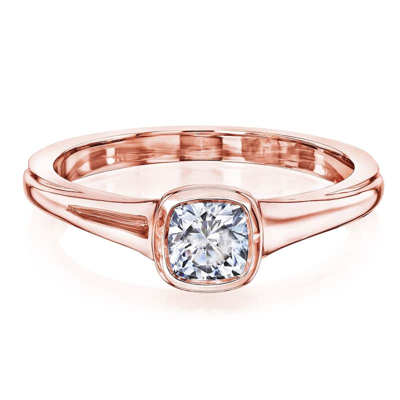 Annello by Kobelli 14k Gold 0.5 Carat Cushion Moissanite Bezel Solitaire Engagement Ring (GH/VS)