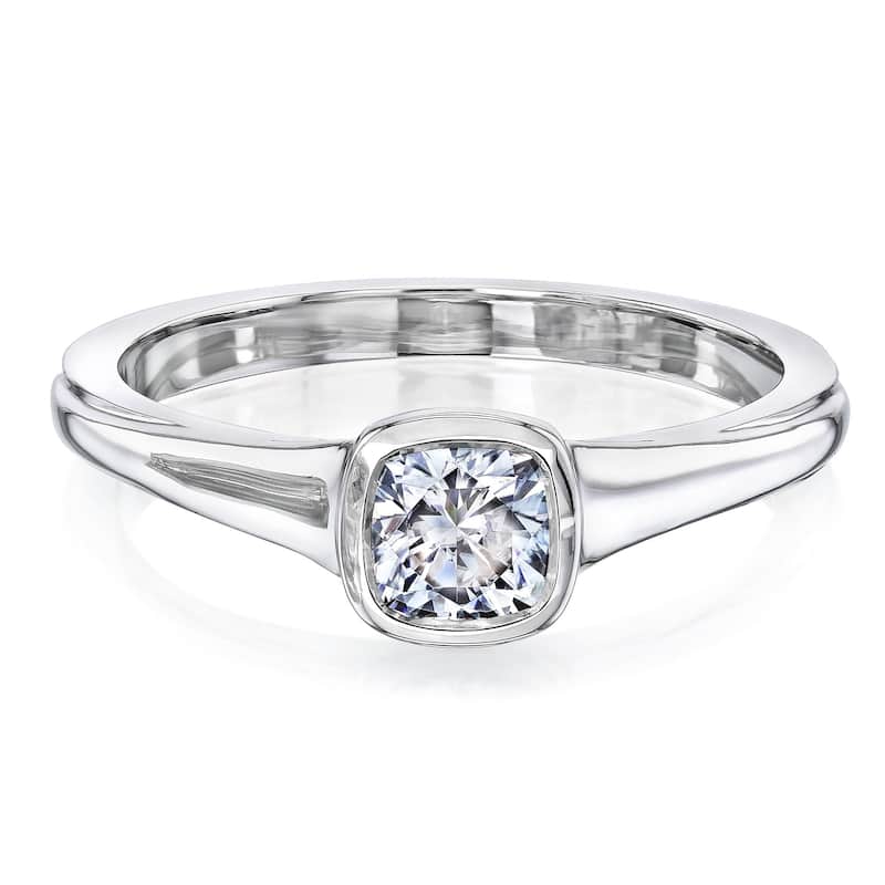 Annello by Kobelli 14k Gold 0.5 Carat Cushion Moissanite Bezel Solitaire Engagement Ring (GH/VS)
