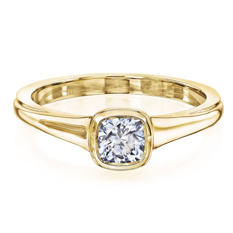 Annello by Kobelli 14k Gold 0.5 Carat Cushion Moissanite Bezel Solitaire Engagement Ring (GH/VS)