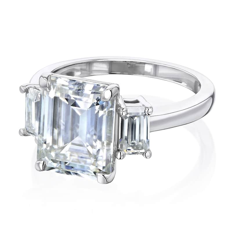 Annello by Kobelli 14k Gold 4.1 Carat TGW Three Stone Emerald-cut Moissanite Engagement Ring.