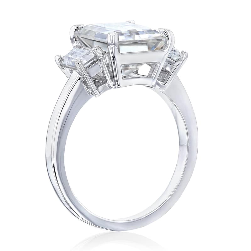 Annello by Kobelli 14k Gold 4.1 Carat TGW Three Stone Emerald-cut Moissanite Engagement Ring.