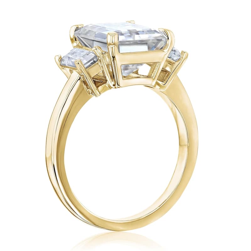 Annello by Kobelli 14k Gold 4.1 Carat TGW Three Stone Emerald-cut Moissanite Engagement Ring.