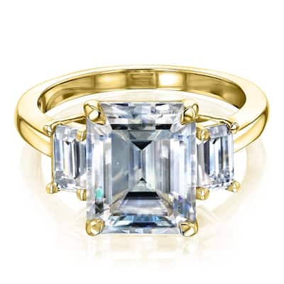 Annello by Kobelli 14k Gold 4.1 Carat TGW Three Stone Emerald-cut Moissanite Engagement Ring.